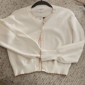 White Button Up Cardigan with Scalloped Details